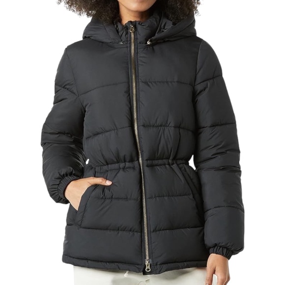 Amazon Essentials Puffer Jacket Drawstring Waist Detachable Hood Black Sz Medium - Picture 14 of 14